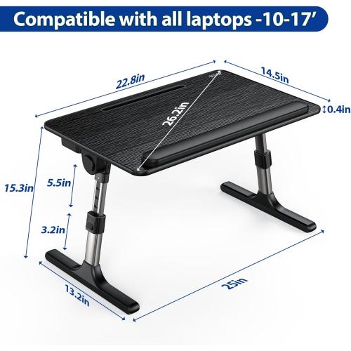 Besign LT07 Lap Desk [Extra Large], Adjustable Laptop Table, Portable Standing Bed Desk, Foldable Sofa Breakfast Tray, Notebook Computer Stand for Reading and Writing (Black)
