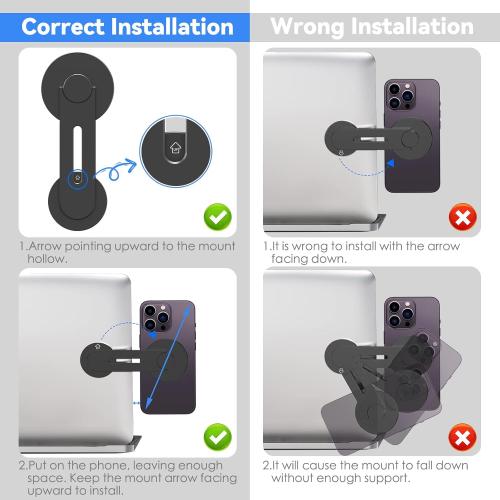 CloudValley Magnetic Laptop Phone Holder, Adjustable Continuity Camera Mount Compatible with MagSafe & for iOS 16 / macOS 13 Ventura, Slim Portable Computer Expansion Bracket for Smartphone, Black