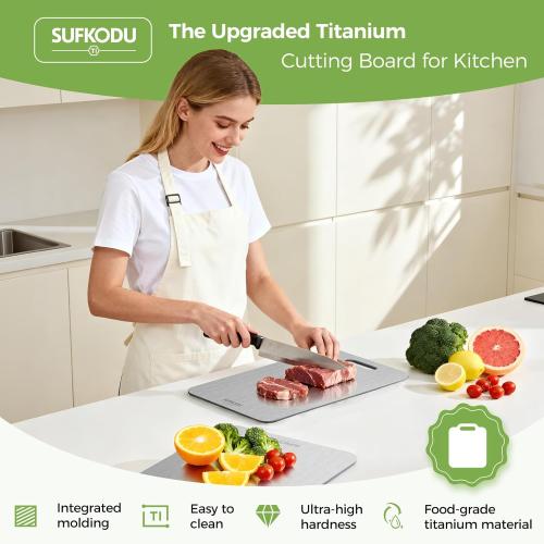 Titanium Cutting Board Set of 3, Titanium Cutting Boards for Kitchen, 100% Double-Sided Titanium Cutting Boards, Separate Raw and Cooked Food Areas, Non-Toxic, Dishwasher Safe (S  M   L)