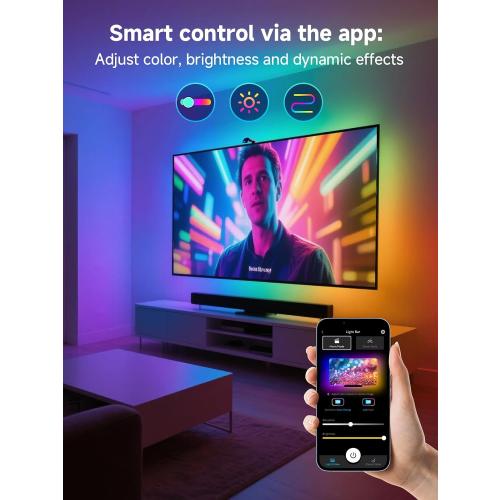 GIPOYENT TV LED Backlight with Camera, 10.5FT RGBIC Screen Sync Lights for 32–50 Inch TVs & PC Monitors, Music Sync LED Strip Lights with App for Gaming, Movies, Bedroom