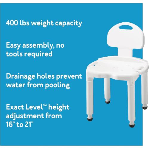 Carex Bath Seat And Shower Chair with Backrest for Seniors, Bath Chair For Elderly, Disabled, Handicap, and Injured Persons, Supports Up To 400lbs, Shower Seat For Inside Shower, Made in USA