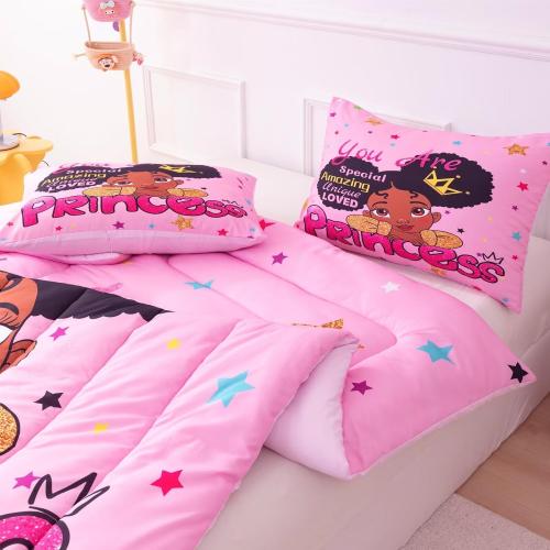 Black Girl Comforter Sets Twin,Black Girl Magic Bedding Set,African American Comforter Set for Kids Toddler,Cute Afro Melanin Princess Bed Set