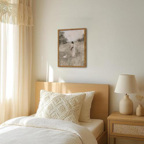 Jesus Leaves The 99 Sheep Wall Art Painting, Vintage Shepherd Christian Wall Decor Lost Lamb Religion Artwork 3D Textured Hand Drawn Sandstone for Living Prayer Room Bedroom 24x36 inch Wood Framed