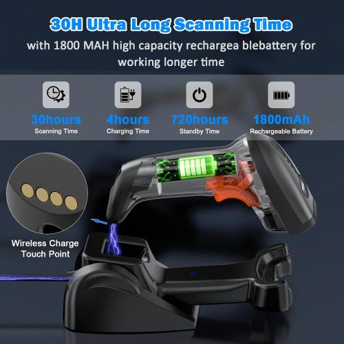 Symcode QR Industrial Bluetooth Barcode Scanner with Wireless Charging Stand, Wireless 2D 1D Bar Code Scanner Drop Protection Shock Dust Proof Hands Free Auto-Sensing Stand Barcode Scanner