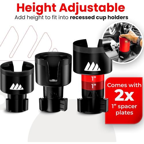 Integral Ultimate Car Cup Holder Expander with Adjustable Base & Organizer | Fits Yeti 14/24/36/46oz, Hydro Flask 32/40oz, Ramblers, mugs & 3.4-4.0in bottles, rubber-tab adjustable base
