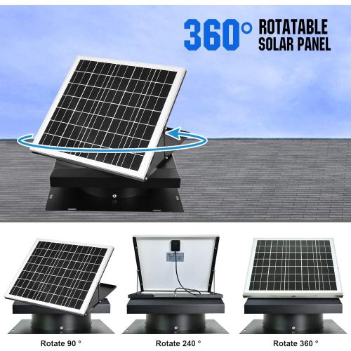 Black DC HOUSE 32 Watt Solar Attic Fan Solar Powered Roof Exhaust Fan Up to 3000 Sq Ft,2500 CFM Metal Shell Solar Vent Hail and Weather Resistance