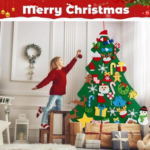 Felt Christmas Tree Set, Festive DIY Decoration, 98x69cm, Winter Holiday Children Activity Craft with String Lights, Felt Christmas Tree Set with Ornaments, Decorative for Wall Window