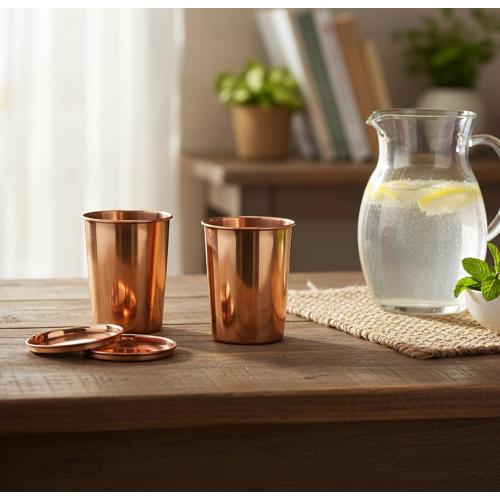 eSplanade Copper Glasses | Moscow Mule Shot | Seamless Copper Glass | Travel Friendly with Ayurvedic Health Benefits (Glasses Set of 2)