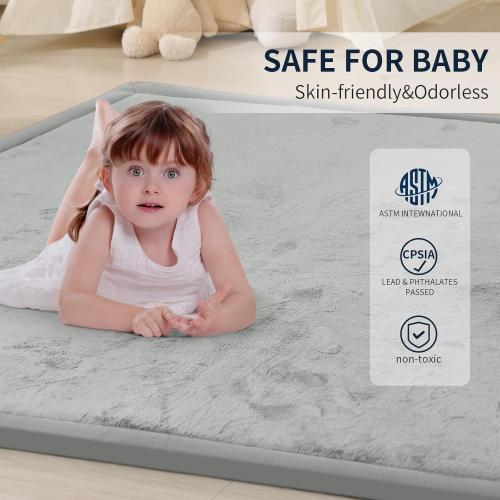 ACOMOPACK Baby Play Mat for Floor 1.3 Thick Memory Foam Play Mat 59×71 Tummy Time Crawling with Non-slip Bottom for Living Room,Nursery,Soft Velvet Playpen Mats for Kids,Infants（Light Grey）