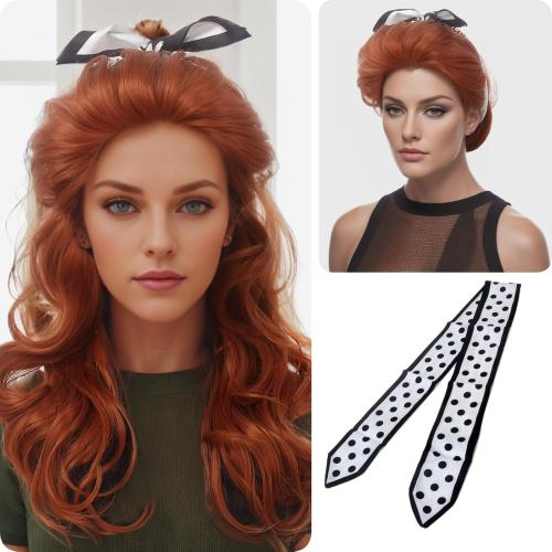 Black Long Curly Beehive Wig Vintage Wig with bangs for Women Costume Cosplay Fancy Dress 60s 70s Retro Wigs (reddish brown)