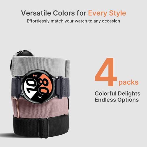 Fullmosa Water-resistant Quick Release Watch Bands 18mm 20mm 22mm 4 Pack Nylon Elastic Braided Watch Straps, Soft Adjustable Solo Loop Wristband for Women Men