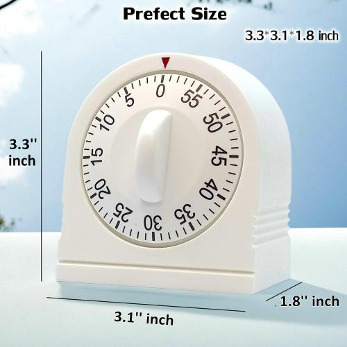 60 Minute Wind Up Timer, Visual Mechanical Timer with Loud Alarm, Manual Countdown Timers for Classroom, Home, Study and Cooking (White)