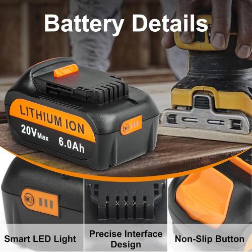 20V 6.0Ah Replacement for Dewalt 20V Max Battery, 2-Pack Batteries Compatible with Dewalt Baterias Cordless Power Tools and Chargers