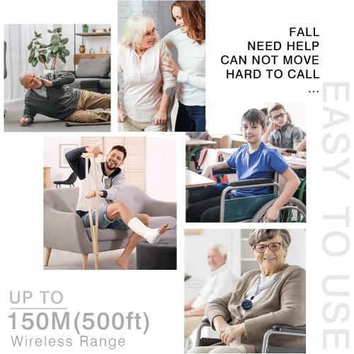 Wireless Caregiver Pager, 2 Call Buttons   2 Receivers for Elderly at Home