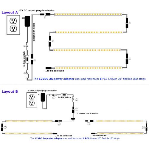 Set of 6 Size 20 Litever Under Cabinet Light, 6 PCS 20 Inches Flexible LED Strips with Power Adapter, 24W,1800 Lumen, Daylight 5000K. Suitable for Kitchen Cabinets, Counters, Under Shelf, Closets (6-Strip-5000K)