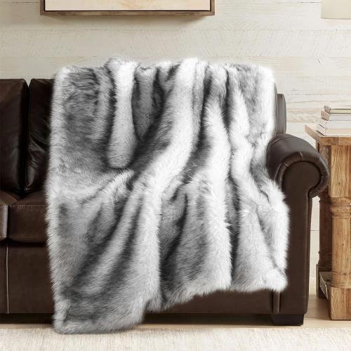 Hyde Lane Ultra Long Pile Faux Fur Throw Blanket, Luxury Fluffy with Black Tipped Blankets for Home Decor, Fuzzy Plush Animal Wolf Color Throws As a for Women, Direwolf, 60x80