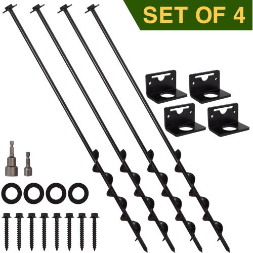 VASGOR 24” Mobile Home Anchors - Ground Anchor Screw in with Brackets and Adapter for Drill - Earth Anchors - Storage Shed and Swing Anchor Kits