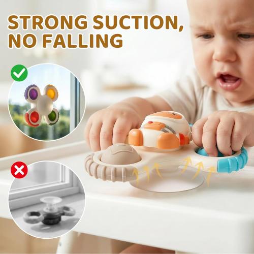 ALASOU 3PCS Pop Suction Cup Spinner Sensory Airplane Travel Toys for 1 Year Old Boy Girl Infant Toddlers|Novelty Spinning Tops 12 18 Months|1 2 Year Old Boy Birthday Gift|Baby Bath Toy Kids Ages 1-3