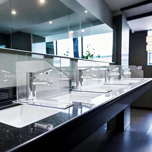 LILXIU 2 PCS Acrylic Sink Splash Guard 16.14 * 13.38 Inch Clear Freestanding Panel Barrier with Base Plate Countertop Partition for Kitchen Bathroom Home Hospitals Labs