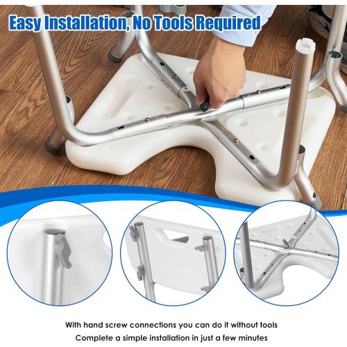 Shower Chair with Arms and Back Heavy Duty 330lbs, Shower Seat for Inside Shower Bathroom Chair with U-Shaped Cutout Seat & Cold-Proof Pads, Tools-Free Assembly