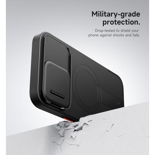 SURITCH for iPhone 14 Pro Max Case with Magnetic Camera Slide Cover and Adjustable Kickstand, Compatible with MagSafe, Shockproof Bumper Case Slim Protective Cover 6.7 Inch, Black