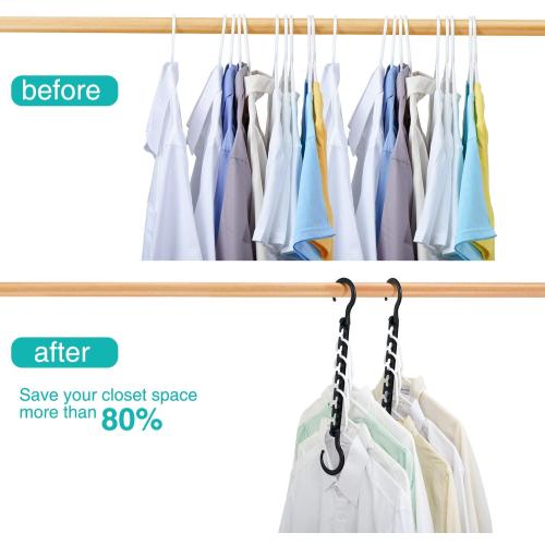 HOUSE DAY Sturdy Plastic Space Saving Hangers 12 Pack, Cascading Hangers Organizer Closet Space Saver 80% and Wrinkle Free Clothes, Multi Collapsible Hanger for Heavy Clothes, Shirts, Pants (Black)