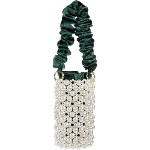 YUSHINY Women Faux Pearl Beaded Evening Pleuche Bucket Handle Bags with Velvet Lining for Wedding Party