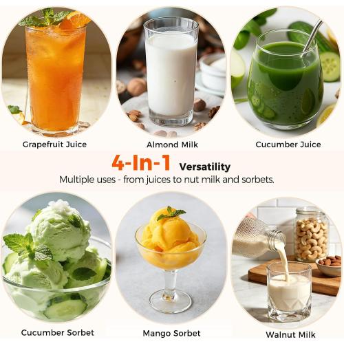 Juicer Machines with 6.5 Large Chute,4-in-1 Cold Press Juicer for Whole Vegetables Fruits,AC Motor,120oz Large Capacity, Makes Juice,Nut Milk & Sorbet,Premium Gray,Easy to Clean.(Advanced Space Gray)