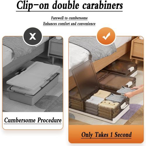 Under Bed Storage Box, Household Flat Drawer Box with Wheels, Clothes Quilt Plastic Organiser Under Bed Storage Box, Storage Box for Blankets, Shoes etc. (2 piece X)