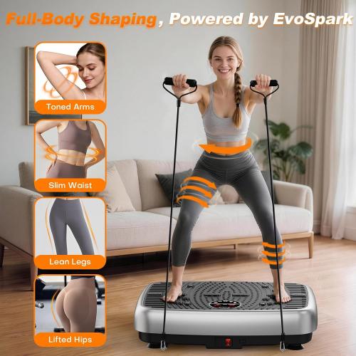 Vibration Plate Exercise Machine, EvoSpark Dual Motor Vibrating Plate for Lymphatic Drainage Weight Loss 450 Lbs Capacity, 120 Levels Full Body Workout Shake Platform Machines for Women Men