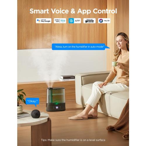 GoveeLife Smart Humidifiers for Bedroom, 6L Cool Mist Top Fill for Large Room, Humidity Sensor, Auto Mode, 60H Quiet Runtime, Schedule, WiFi Humidifier for Baby Plant, Compatible with Alexa, Black