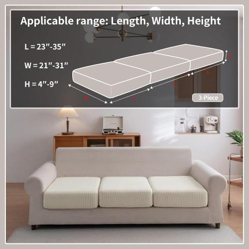 Sectional Couch Covers, Wear Resistant Stretch Sofa Covers Washable Soft Couch Cushion Covers Anti Slip Furniture Protector Sofa Slipcovers for Pets (3 Pieces 3 Seaters Cover, Ivory)