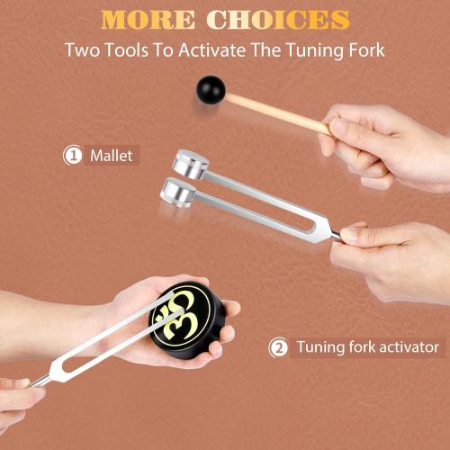 Tuning Forks for Healing(128Hz, 136.1Hz, 256Hz, 384Hz),Weighted & Unweighted Tuning Forks Set with Vegan Leather Pouch &Activator, For Chakra/Sound Therapy/Yoga/Meditation