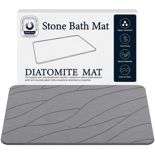 Quick Drying Stone Bath Mat, Diatomaceous Bathroom Mats Non Slip Stone, Quick Dry Diatomaceous Earth Bath Mat Super Absorbent (Dark Grey)