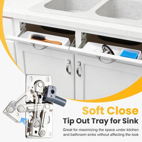 14 Soft Close Tip Out Tray for Sink, Smooth & Quiet Opening and Closing, Sturdy and Durable, Easy to Install & Includes Detailed Instructions, Add Extra Storage Space for Kitchen, Bathroom, 2 Pack‼️only 1 missing ‼️