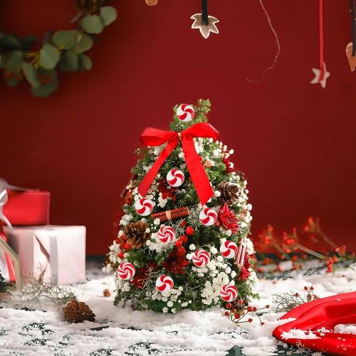 100 Pieces Tiny Christmas Peppermint Lollipop for Dollhouse Micro Resin Decor for Crafts Mini Things for Fairy Garden Micro Landscaping Decoration