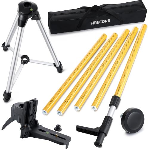 Firecore 12 Ft./3.7M Professional Laser Level Pole with Tripod and 1/4-Inch by 20-Inch Laser Mount for Rotary and Line Lasers, Adjustable Telescoping Laser Pole with 5/8-11 Threaded Adapter-FLP370C