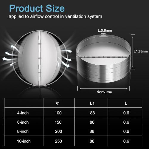 [Upgraded] Hon&Guan 10 Inch Duct Backdraft Damper, One-Way Airflow Ducting Insert Backflow Preventer Duct Draft Blocker, HVAC Inline Fan Vent
