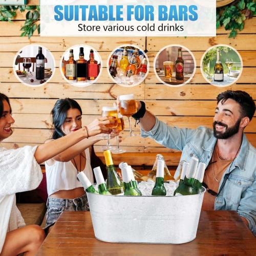 OBTANIM 2 Pack 4 Gallon Galvanized Ice Buckets Metal Champagne Drink Cooler Storage Ice Tub with Handles for Beer Cocktails Wine Beverage Home Parties Bar Cooling Supplies