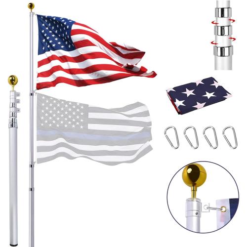 Panta 20FT Telescoping Flag Pole Kit, Extra Thick Heavy Duty 14 Gauge Telescopic Flagpole Fly 2 Flags, Outdoor Aluminum Inground Flag Poles with 3x5 American Flag for Residential, Yard or Commercial‼️light dirt‼️