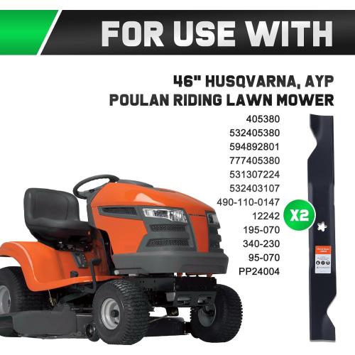 Grasscool 405380 Mower Blades for Husqvarna 46 inch Zero Turn Riding Mower with 5-Star Mounting Pattern YTH22V46 Z246 YTH20K46 YTH21K46 YTH22K46 YTA22V46 Replace 532405380 (High Lift)