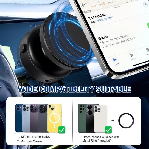 360 Rotatable Car Magnetic Phone Holder,Electric Vacuum Magnetic Suction Car Phone Mount,Magnetic Adsorption Double Cell Phone Holder-Sided Strong Suction for Car Mirro Gym All Smooth Surface(Silver)