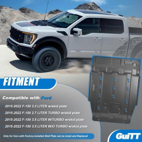 Manganese Full Skid Plate Compatible with 2015-2022 Ford F150 Transmission Skid Plate Splash Panel Shield（Not fit PowerBoost） (Transmission Skid Plate)