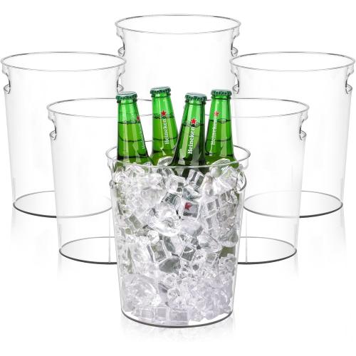Pack of 6 Tiawudi 6 Pack Ice Bucket, Plastic Wine Chiller for Champagne, Beverage, Soda and Beer, Wine Bottle Cooler, Ice Tub, Multi-Use Clear Bucket as Vase, Flower Pot or Trash Bin