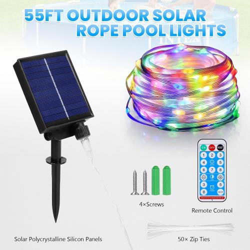 Sumapner 55ft Solar Pool Lights for Above Ground Pools, 150 LEDs Remote IP65 Waterproof Rope Lights, 8 Color Modes, Swimming Frame Pool Decor Accessories for Outdoor Outside Trampoline Camping