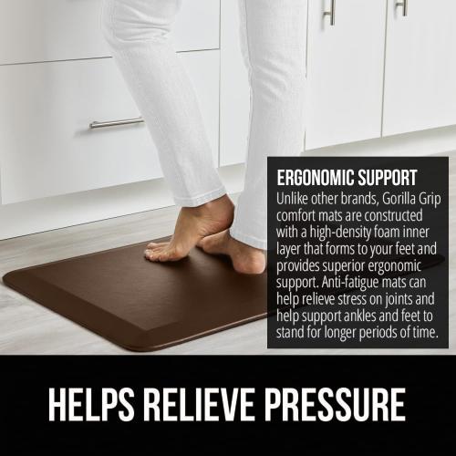 GORILLA GRIP Comfortable Cushioned Kitchen Mats for Floor, 3/4 Inch Thick Ergonomic Standing Desk Anti Fatigue Mat, Waterproof and Stain Resistant Pebbled Top, Supportive Padded Foam Rug, 58x20, Brown