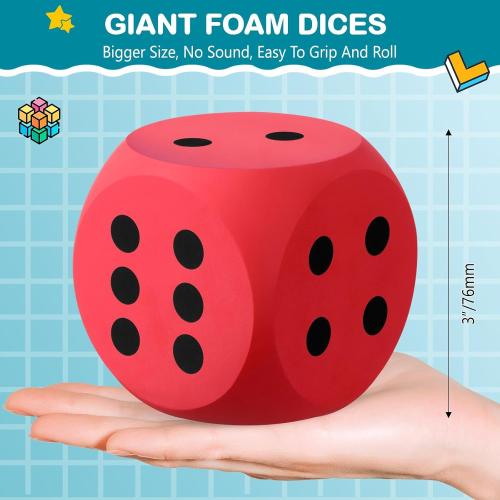 Shappy 3 Inches Foam Dice Fun Filled Large Educational Toy Kawaii Giant Decorative Eva Foam Jumbo Dice Big Square Building Blocks for Board Game Nights Learning Sessions(Red Green White,3 Pcs)
