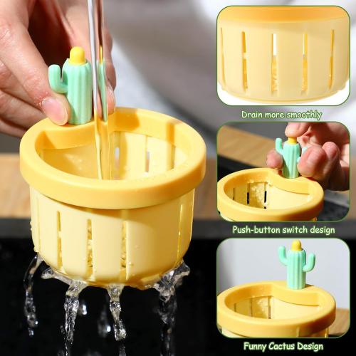 Honeydak 2 Pcs Cactus Sink Drain Strainer Automatic Pressing Dumping Sink Filter Basket Kitchen Waste Collector Filter Plastic Multi-Functional Lifting Catcher Stopper Net Kitchen Accessories for Home