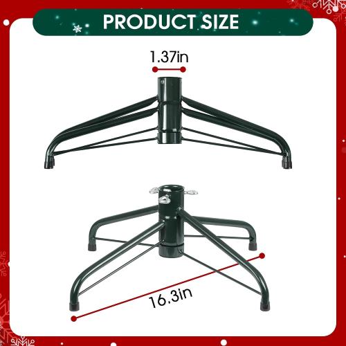 JSungo Folding Christmas Tree Stand, 16.3inch Replacement Christmas Tree Base for 4-6 Feet Artificial Tree, Metal Xmas Tree Holder Fits 0.5 - 1.37 Inch Tree Pole, DarkGreen