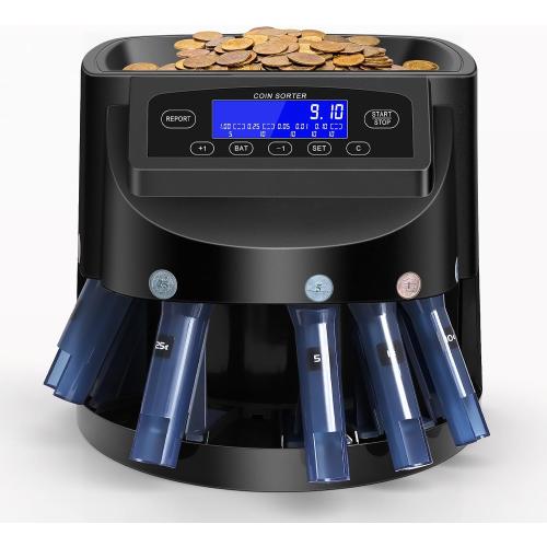 Coin Counter and USD Coin Sorter with LCD Display, Automatic Change Counter for 1￠ 5￠ 10￠ 25￠ $1, 270 Coins/min, 300-Coin Capacity, Coin Sorter and Wrapper Machine for Fast & Accurate Sorting
